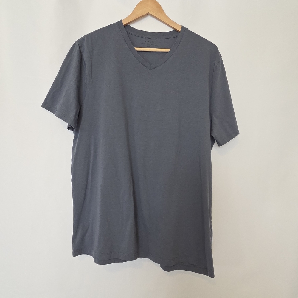 Vince Pima Cotton Stormy Blue V Neck T Shirt Large